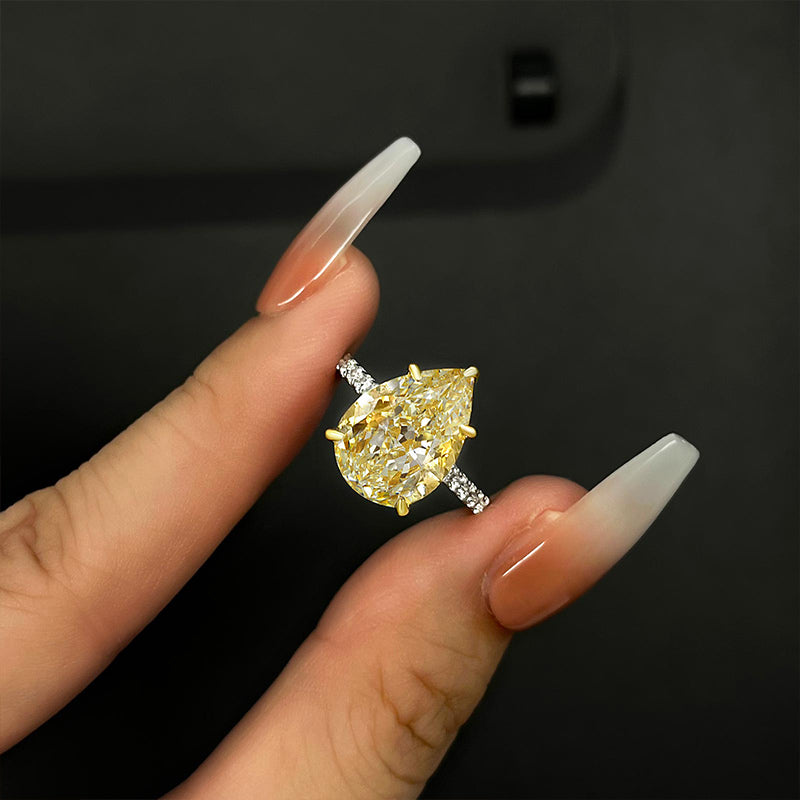 Pear Cut 3.0 Ct Engagement Ring for Women | Light Yellow Stone in 925 Silver & 14K Gold