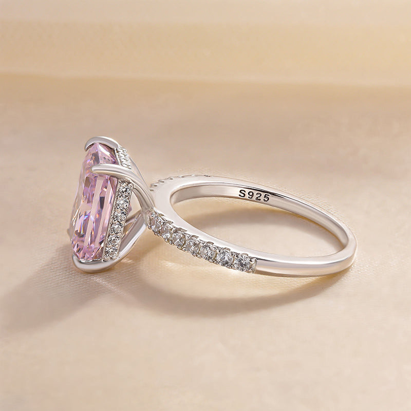 3.50 Ct Radiant Cut Light Pink Halo Ring in 14K Gold & 925 Silver | Pave Set Solid Gold Ring