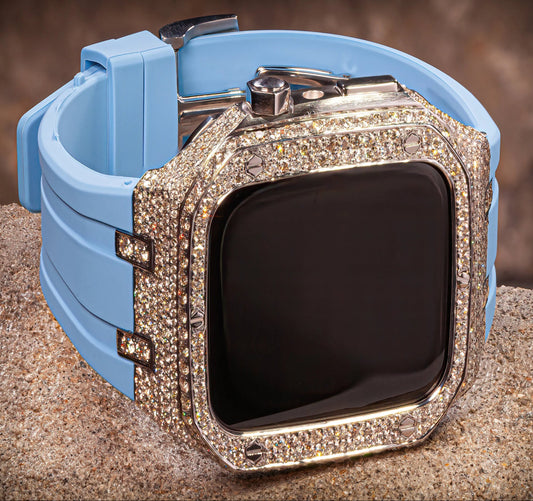 Moissanite Diamond Apple Watch Case 45mm – Luxury Handmade Bezel Cover for Series 7, 8, 9 | Gift for Him or Her