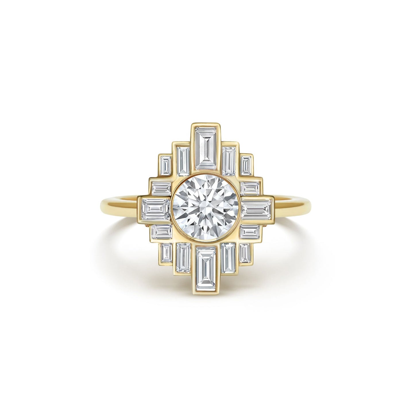 Bezel Set Solitaire Women's Ring | 2.0 Ct Round & Baguette Cut | 14K Solid Gold & 925 Silver