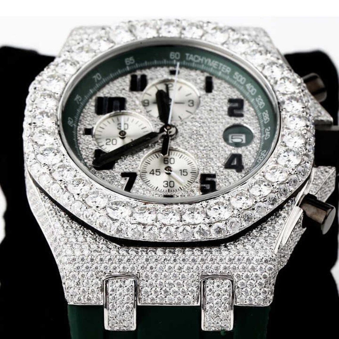 Handmade VVS Moissanite Diamond Bust Down Watch – Luminous Men's Wristwatch with Studded Iced Out Design