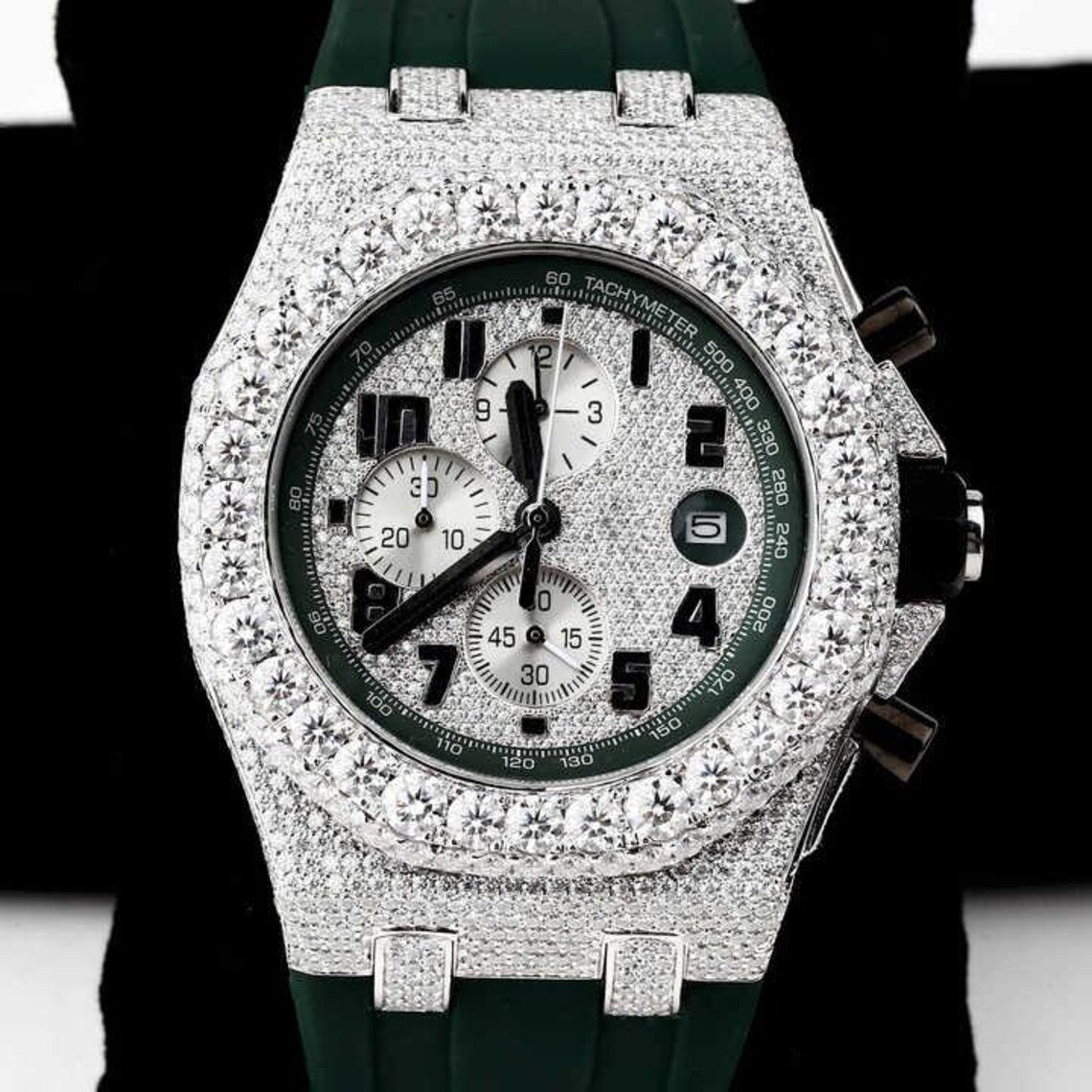 Handmade VVS Moissanite Diamond Bust Down Watch – Luminous Men's Wristwatch with Studded Iced Out Design