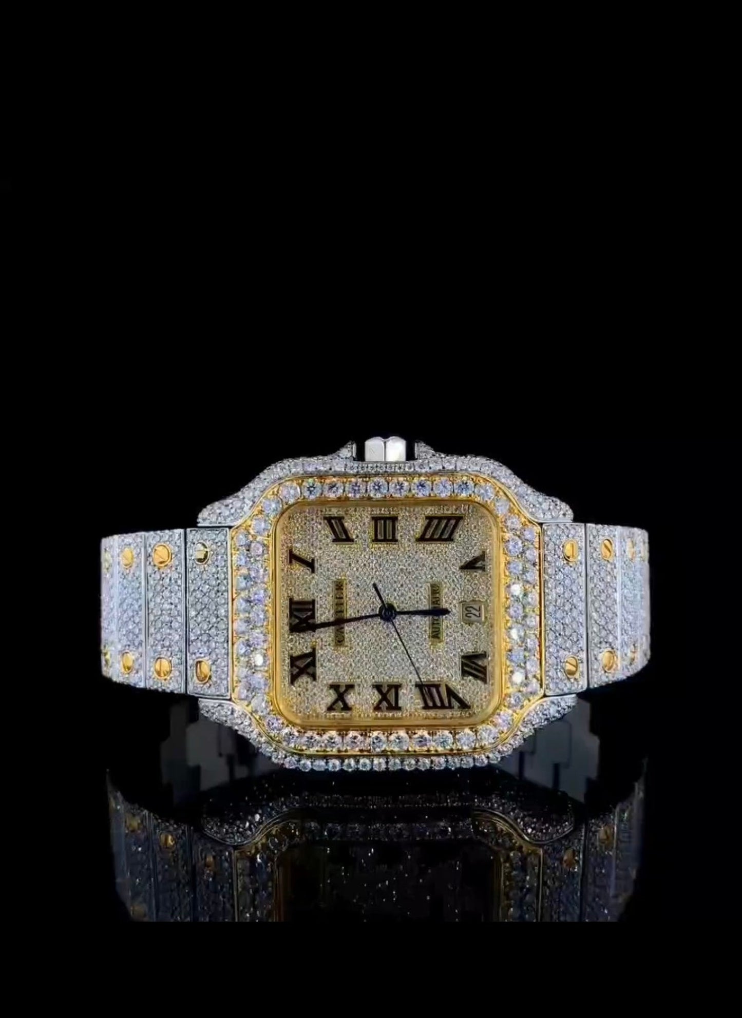 Iced Out Moissanite Cartier Watch | Japanese Movement & VVS Diamonds