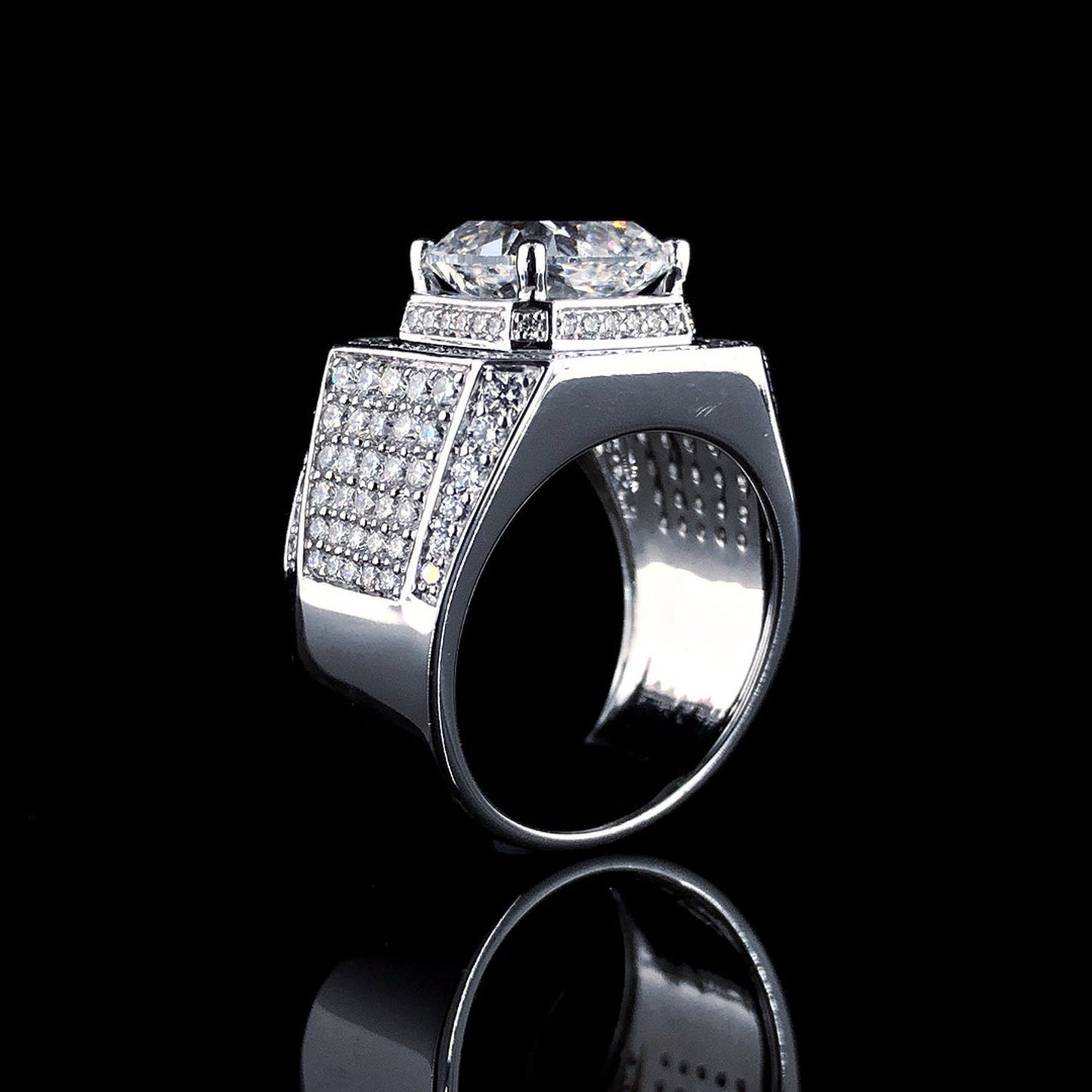 Men's Luxury 3.50 Ct Round Cut Ring | Prong Setting | Solid Gold & Sterling Silver