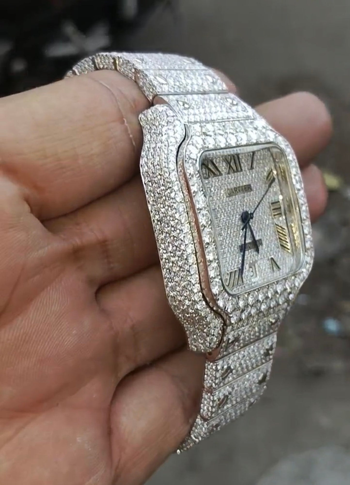 Iced Out Moissanite Cartier Watch | Japanese Movement & VVS Diamonds