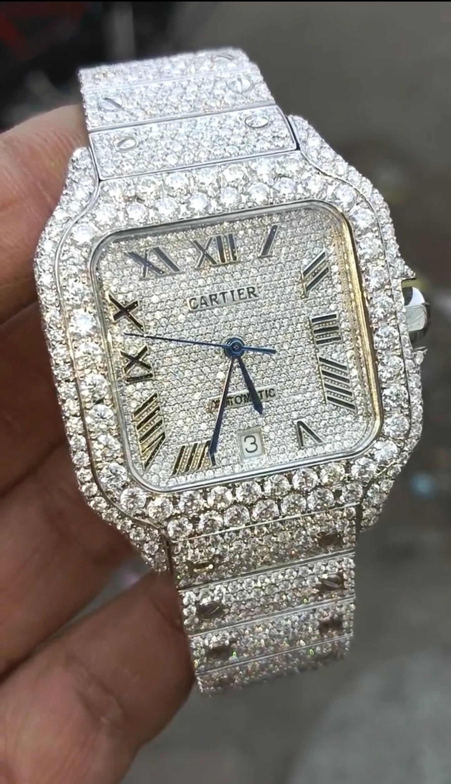 Iced Out Moissanite Cartier Watch | Japanese Movement & VVS Diamonds