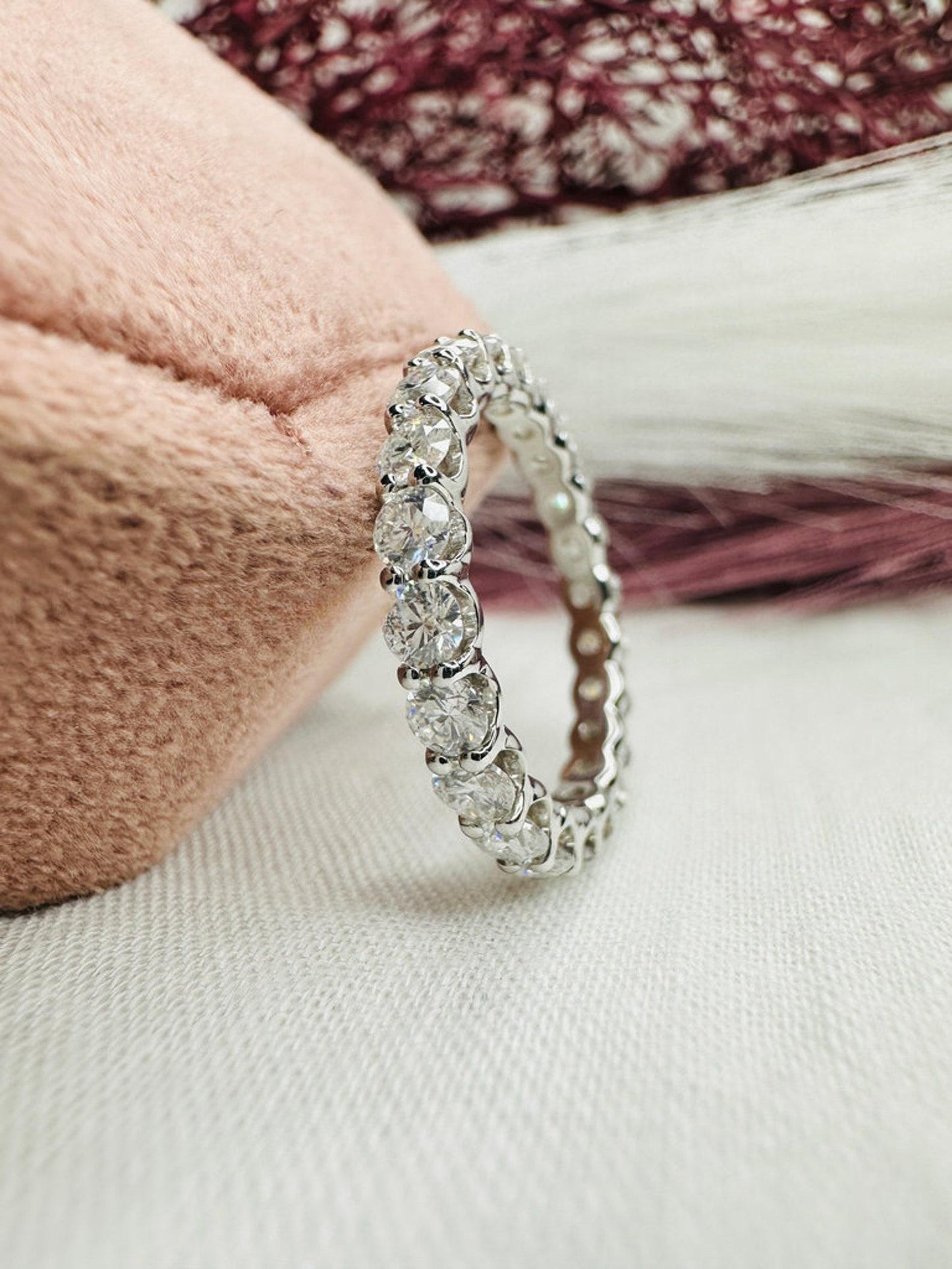 Round Cut Moissanite Eternity Band Wedding Ring for Women | Prong Setting, 925 Silver & Gold