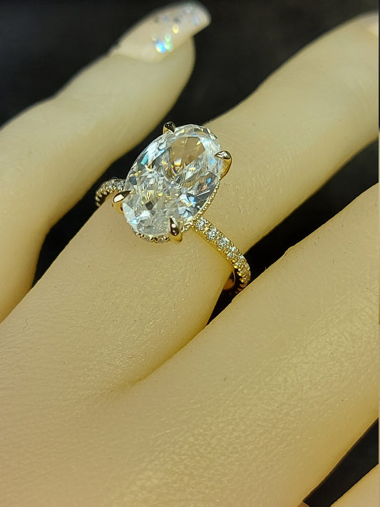 3.50 Ct Oval Cut Hidden Halo Engagement Ring | Solid Gold & Silver