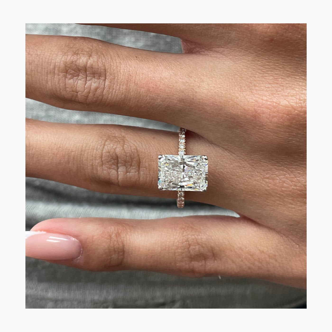 3.0 Ct Radiant Cut Ring in 18K Gold & Sterling Silver | Pave Set Dainty Ring