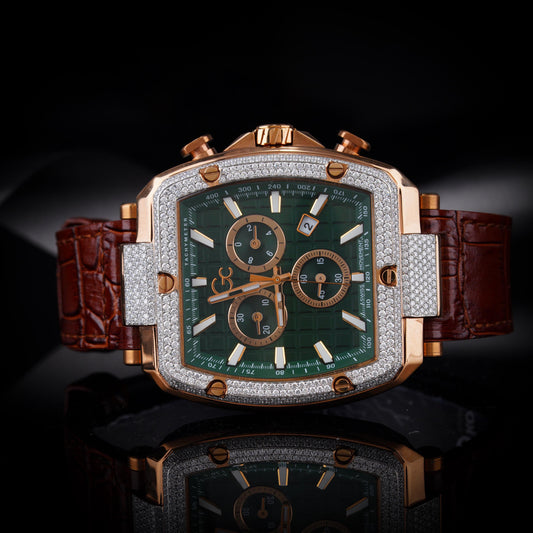 Forest Majesty Chronograph Diamond Watch – Luxury Green Dial Timepiece with Moissanite or Natural Diamonds for Men