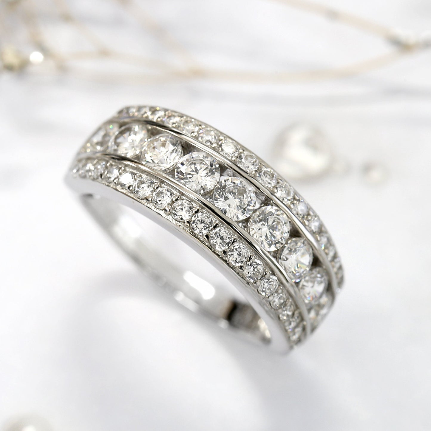 Half Eternity Ring for Women | 4.5 Ct Round Cut in Prong & Bezel Setting | 18K Gold & Sterling Silver