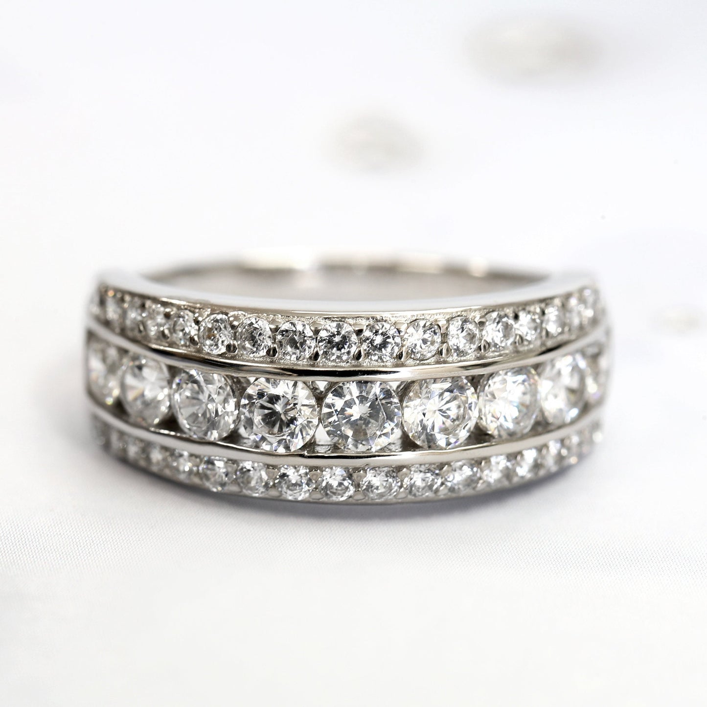 Half Eternity Ring for Women | 4.5 Ct Round Cut in Prong & Bezel Setting | 18K Gold & Sterling Silver