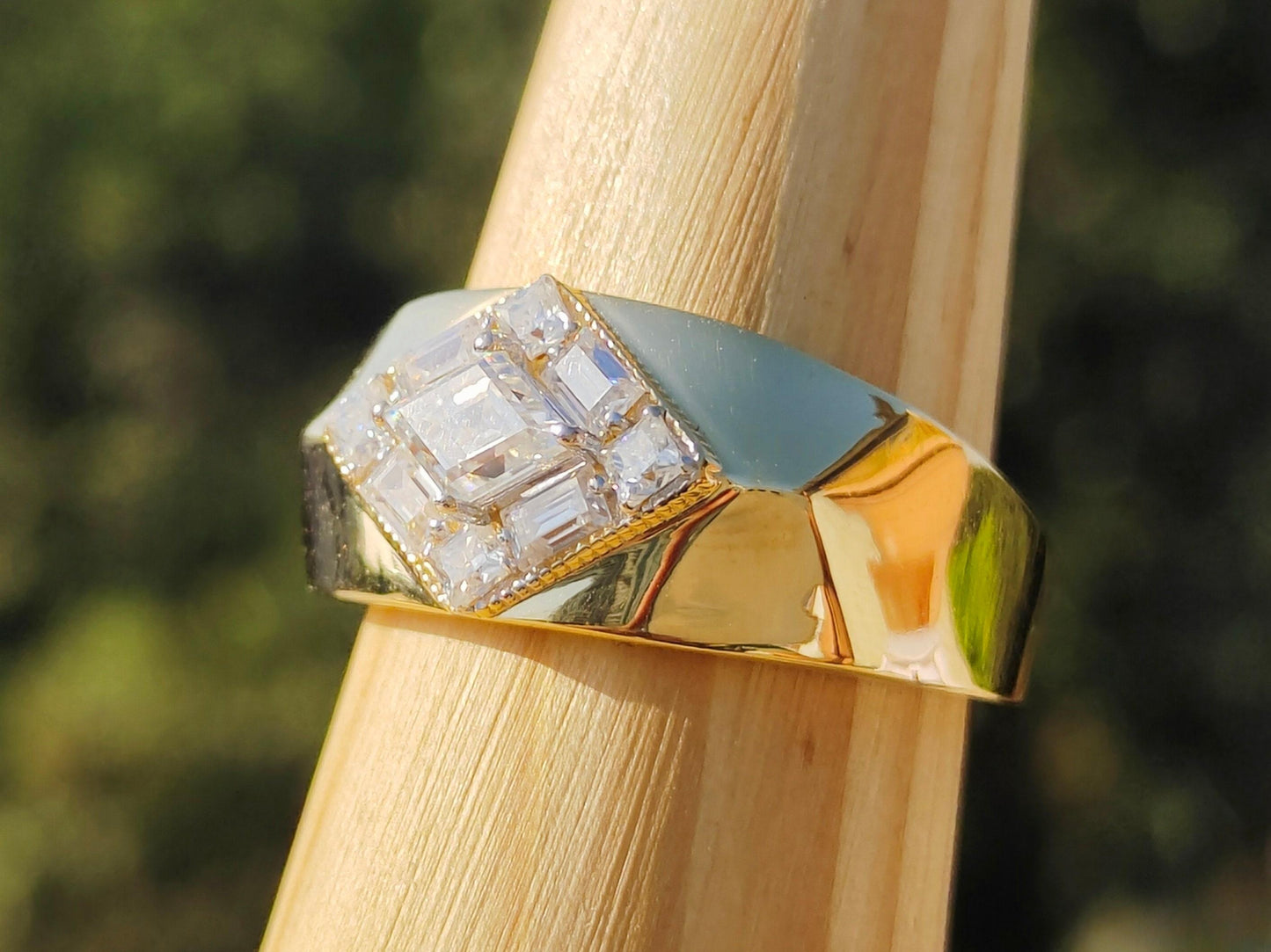 Kite Cut Men's Engagement Ring | Moissanite Princess & Baguette Cut | 14K Gold & Sterling Silver