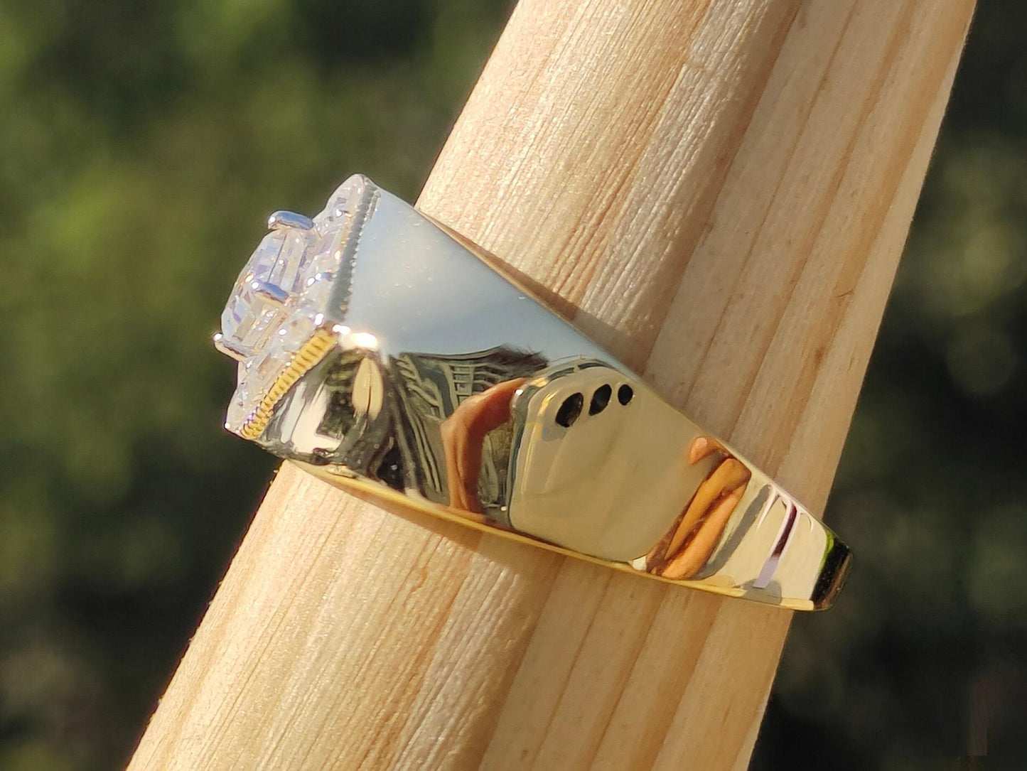 Kite Cut Men's Engagement Ring | Moissanite Princess & Baguette Cut | 14K Gold & Sterling Silver