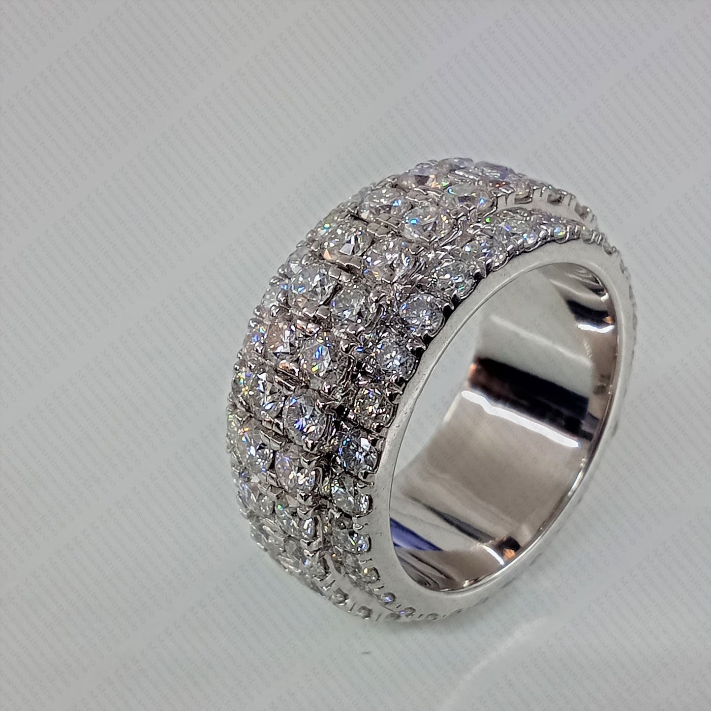 7.50 Ct Round Cut Full Eternity Moissanite Men's Band | 10K Gold & 925 Silver Prong Setting