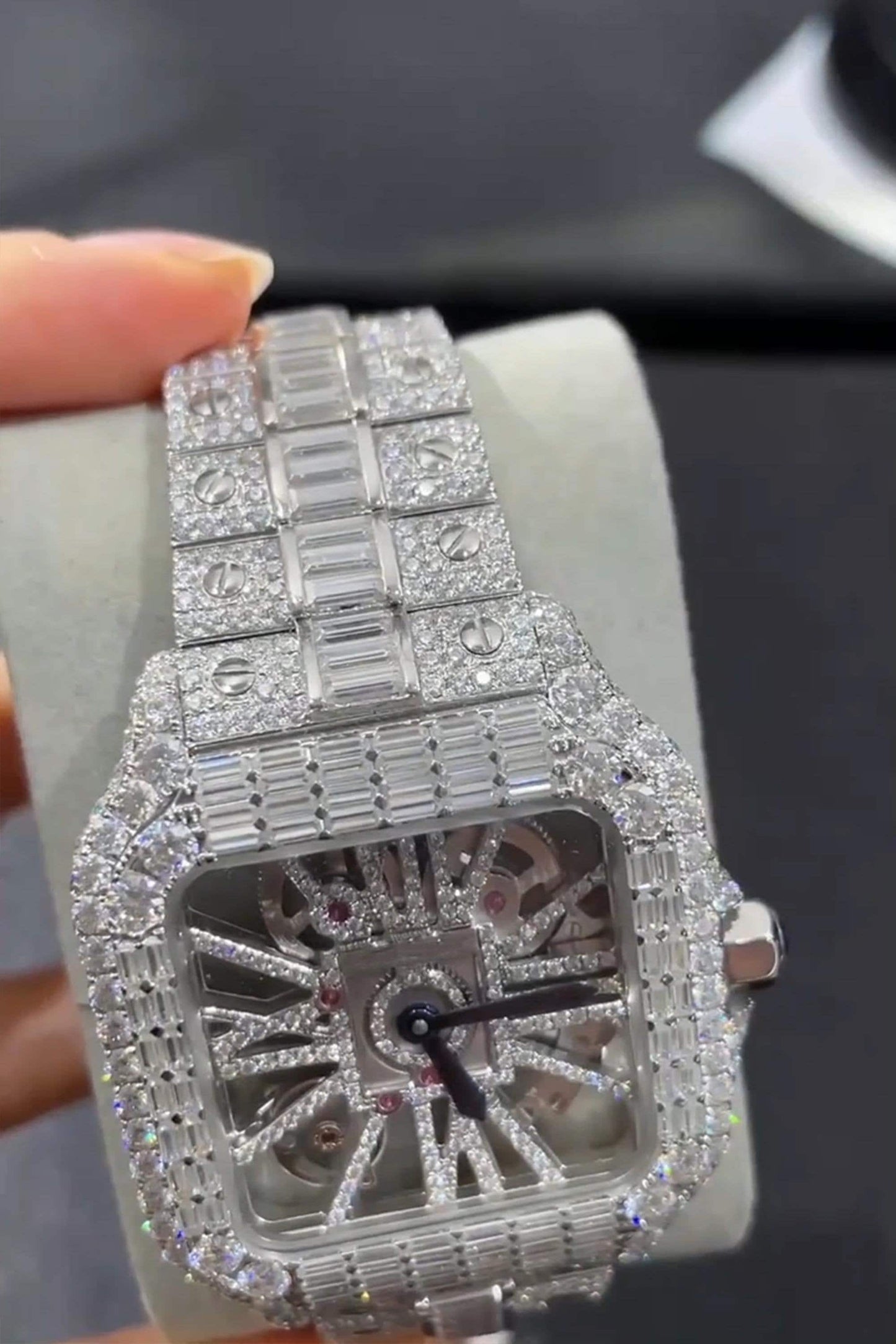 Iced Out Moissanite Watch | Baguette & Round Cut | Cartier Style with Japanese Movement