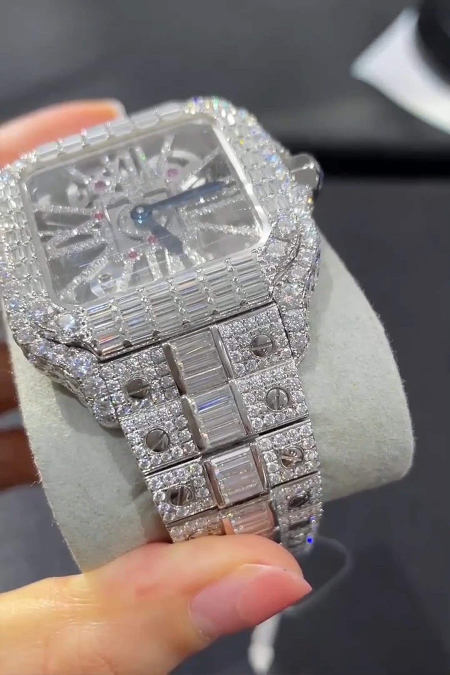 Iced Out Moissanite Watch | Baguette & Round Cut | Cartier Style with Japanese Movement