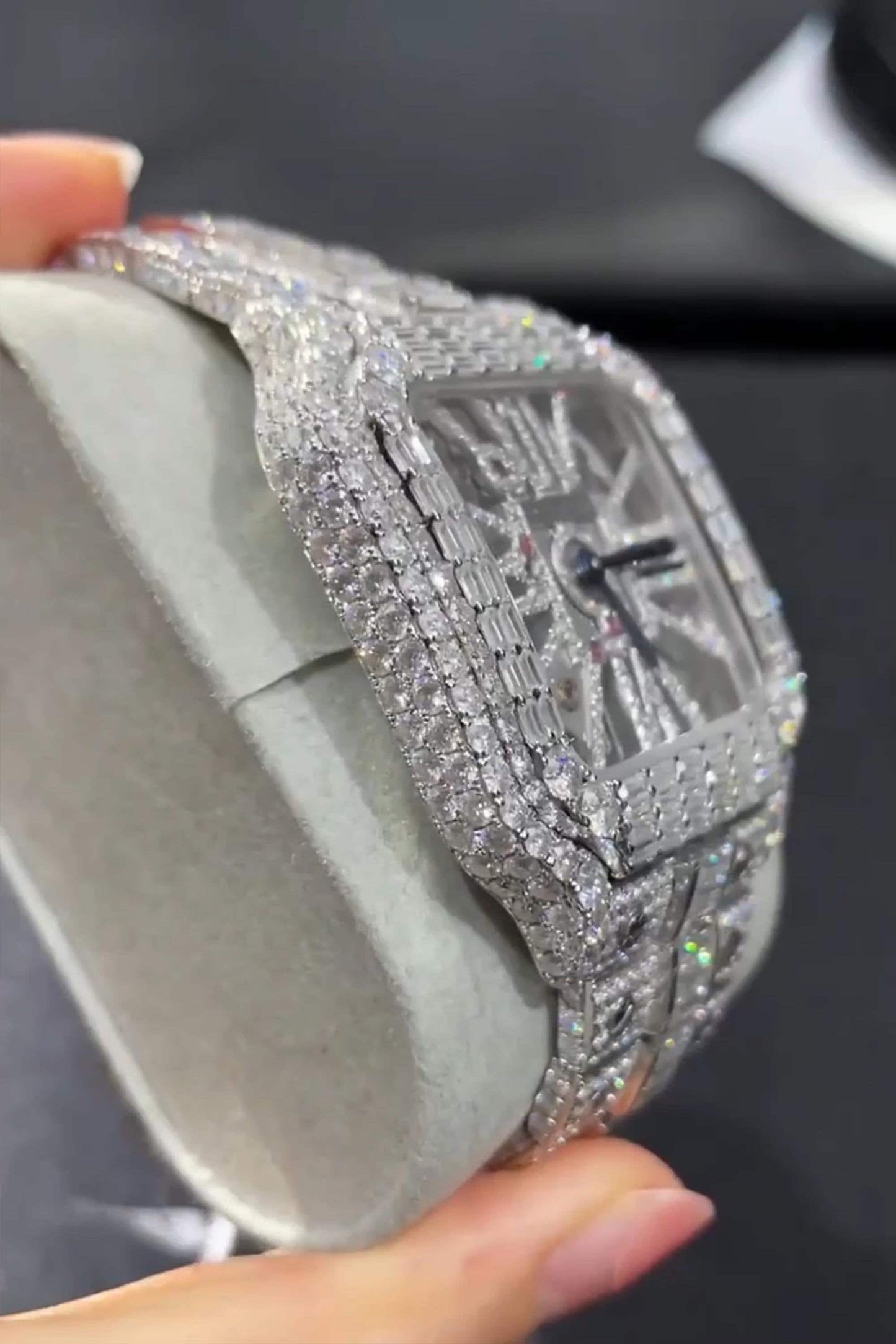 Iced Out Moissanite Watch | Baguette & Round Cut | Cartier Style with Japanese Movement