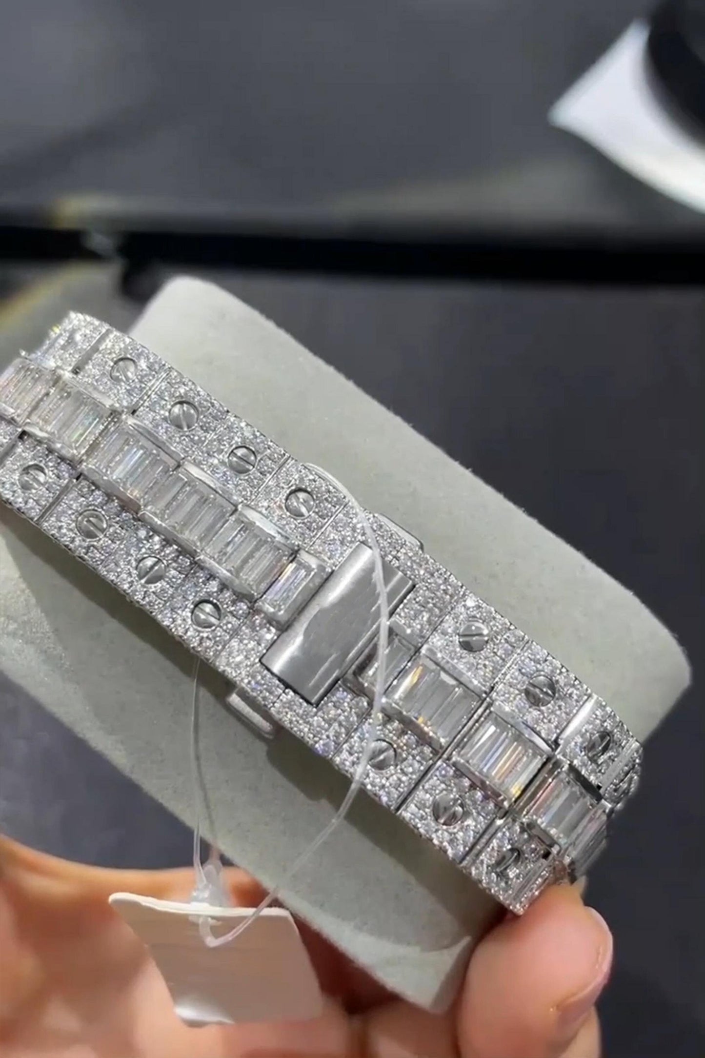 Iced Out Moissanite Watch | Baguette & Round Cut | Cartier Style with Japanese Movement