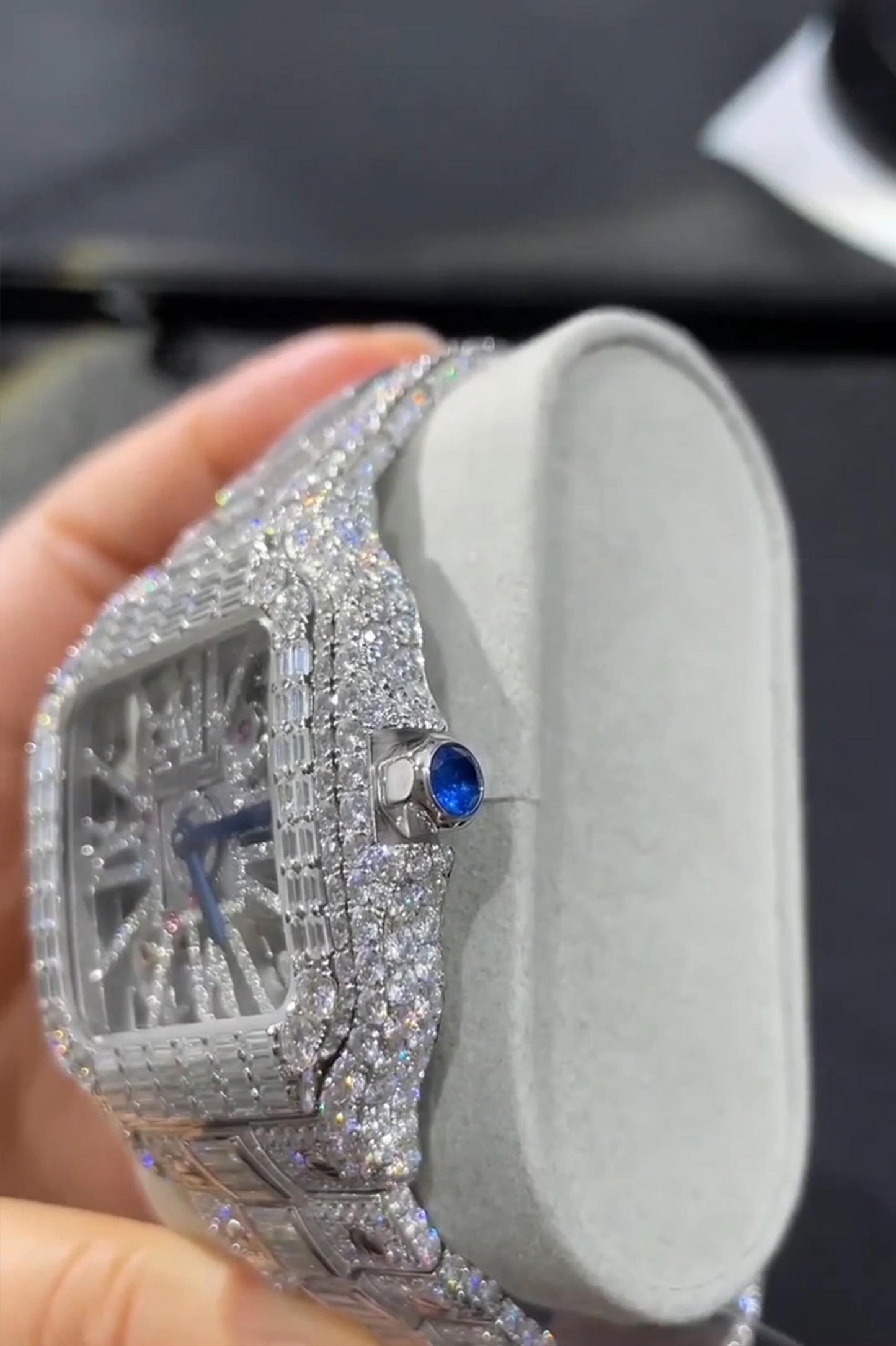 Iced Out Moissanite Watch | Baguette & Round Cut | Cartier Style with Japanese Movement