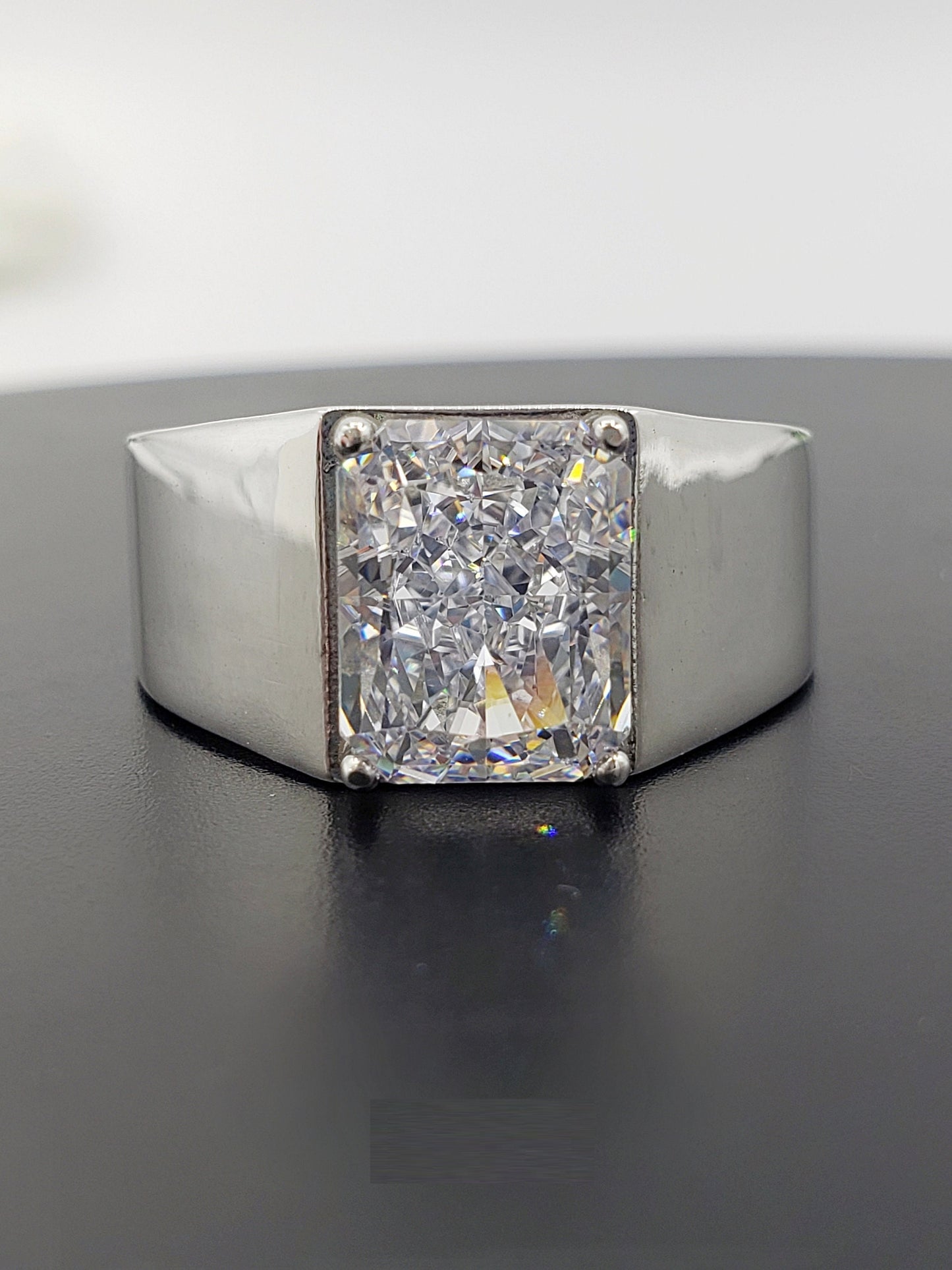 Men's Radiant Cut Crushed 3.50 Ct Ring | Wide Band Statement Ring in 18K Gold & 925 Sterling Silve