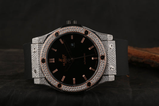 Luxury Moissanite Diamond Watch | Fully Iced Out Automatic Watch | White & Black Rubber Strap | Hip-Hop Custom Design