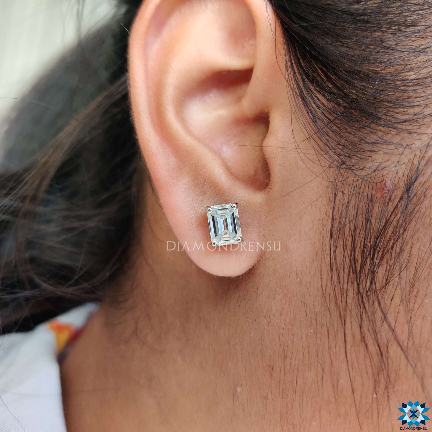 Customizable Stud Earrings 1.0 to 5.0 Carats | Emerald Cut Sterling Silver & Gold