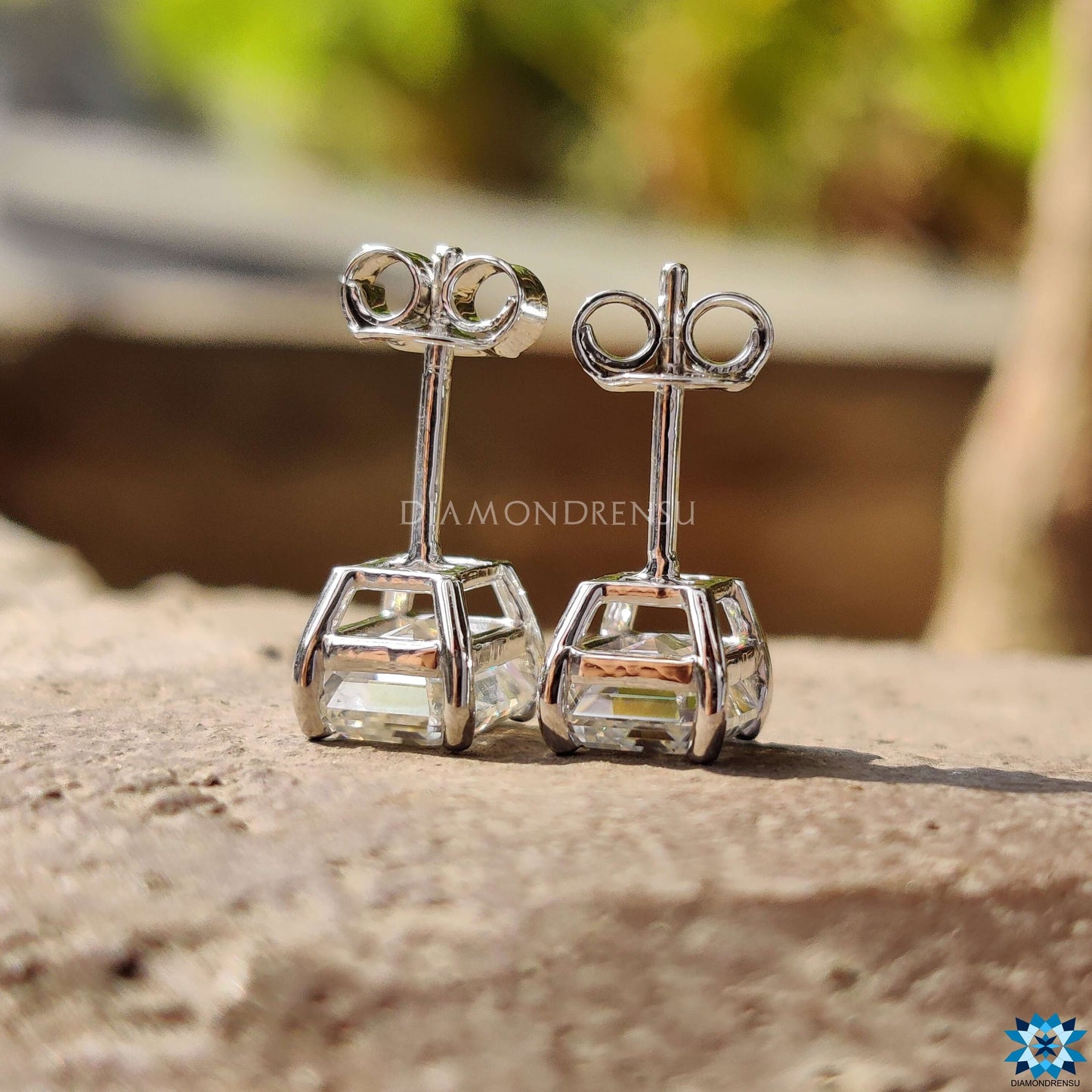 Customizable Stud Earrings 1.0 to 5.0 Carats | Emerald Cut Sterling Silver & Gold