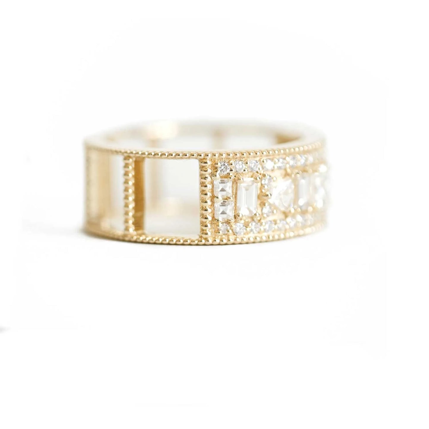 Art Deco Ascher Cut 2.0 Ct Women's Ring | Pave Set Wedding Band in Solid Gold & Sterling Silver