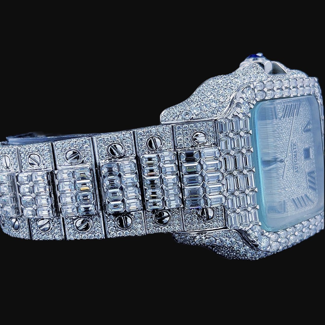 Luxury Roman Numeral Dial Watch | Diamond Studded Moissanite Timepiece