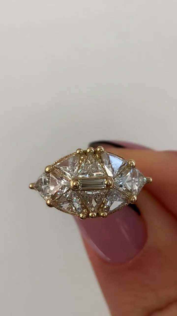 4.0 Ct Triangle Cut Reflective Dome Ring for Women | Unique Wedding Ring, Prong Set in Solid Gold & Silver