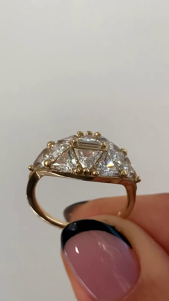 4.0 Ct Triangle Cut Reflective Dome Ring for Women | Unique Wedding Ring, Prong Set in Solid Gold & Silver