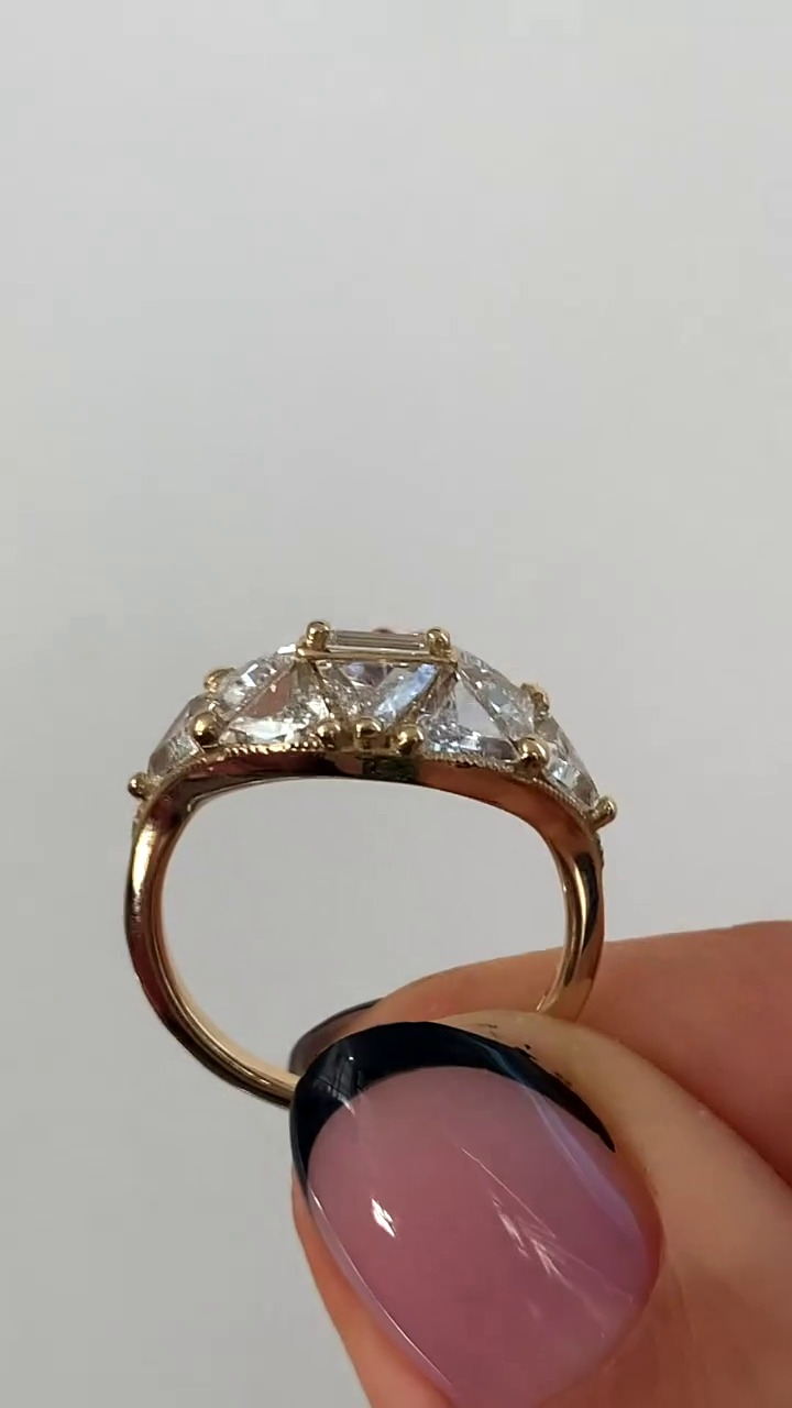 4.0 Ct Triangle Cut Reflective Dome Ring for Women | Unique Wedding Ring, Prong Set in Solid Gold & Silver