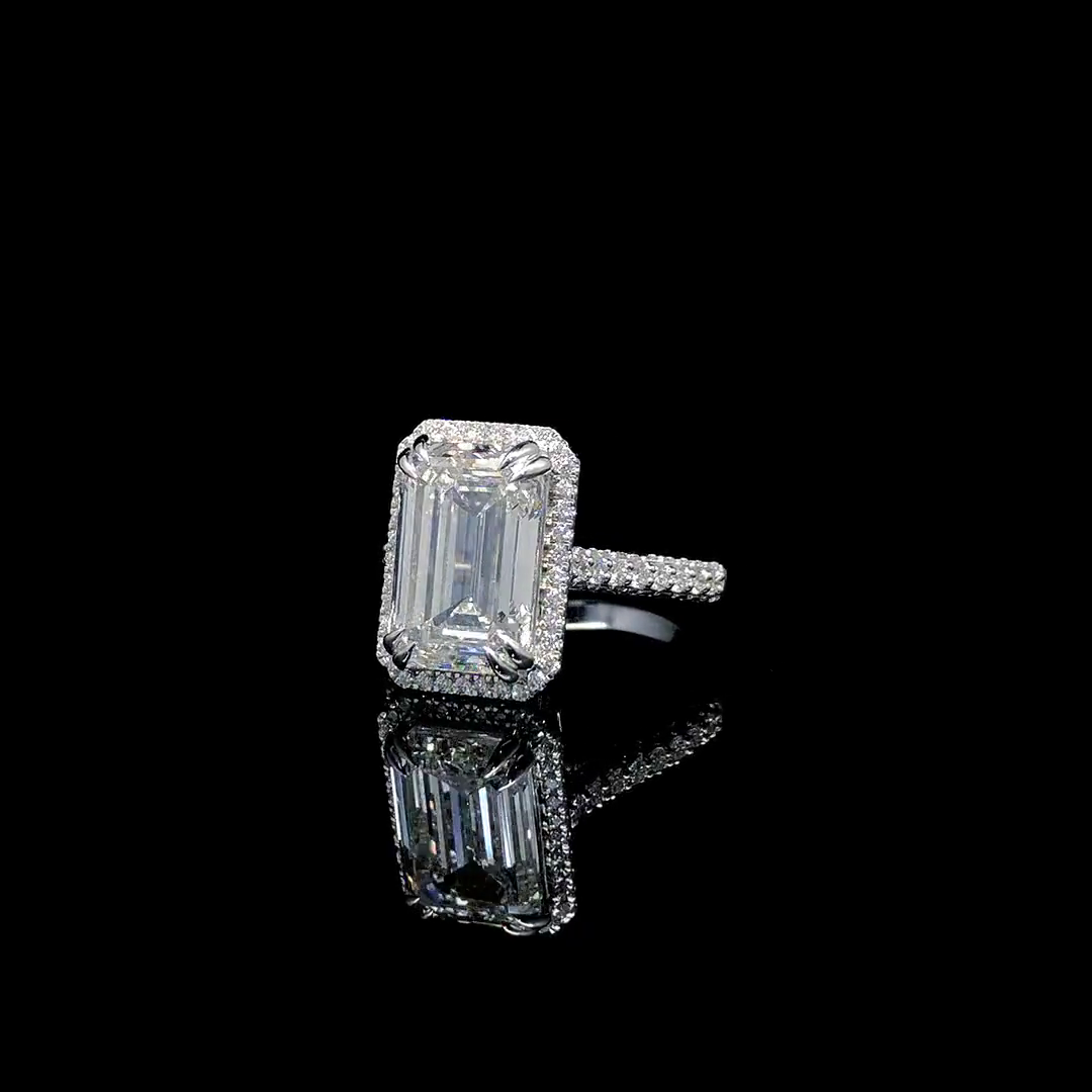 Engagement Ring 3.0 CT Emerald Cut Halo Pave Set Women's Ring in Sterling Silver & Solid Gold