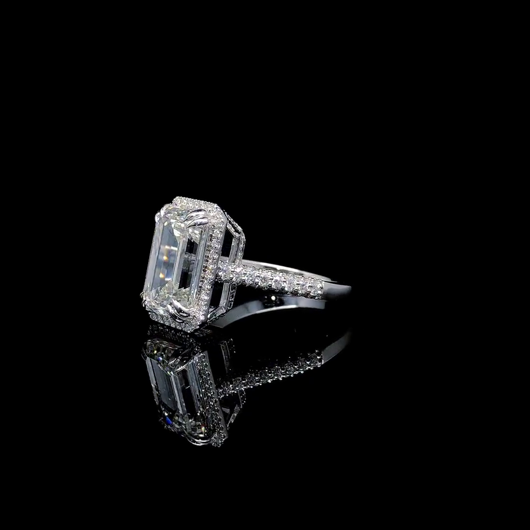 Engagement Ring 3.0 CT Emerald Cut Halo Pave Set Women's Ring in Sterling Silver & Solid Gold