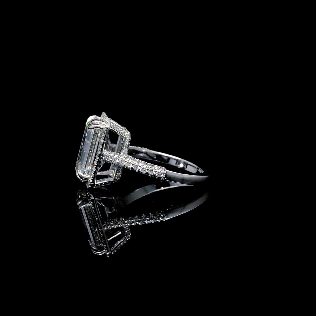 Engagement Ring 3.0 CT Emerald Cut Halo Pave Set Women's Ring in Sterling Silver & Solid Gold