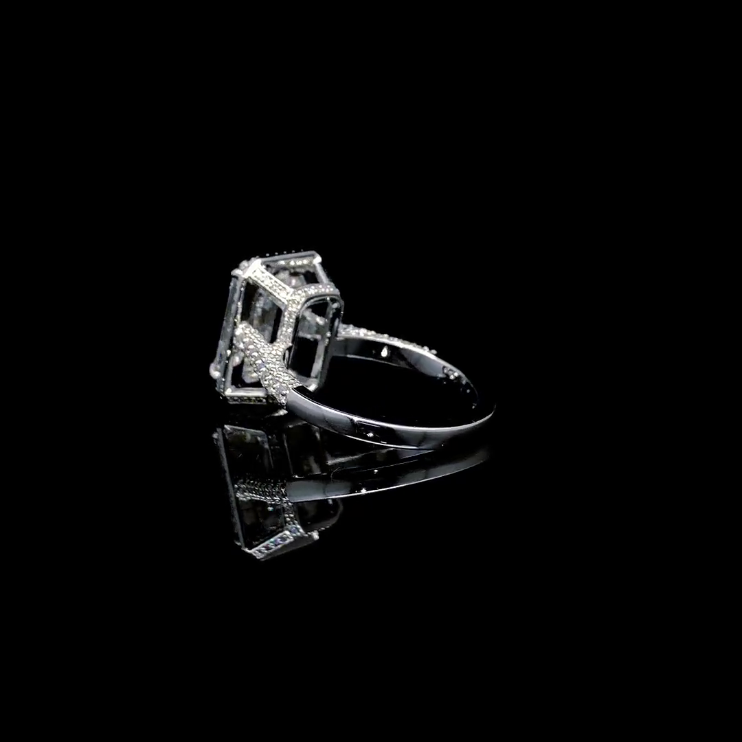 Engagement Ring 3.0 CT Emerald Cut Halo Pave Set Women's Ring in Sterling Silver & Solid Gold