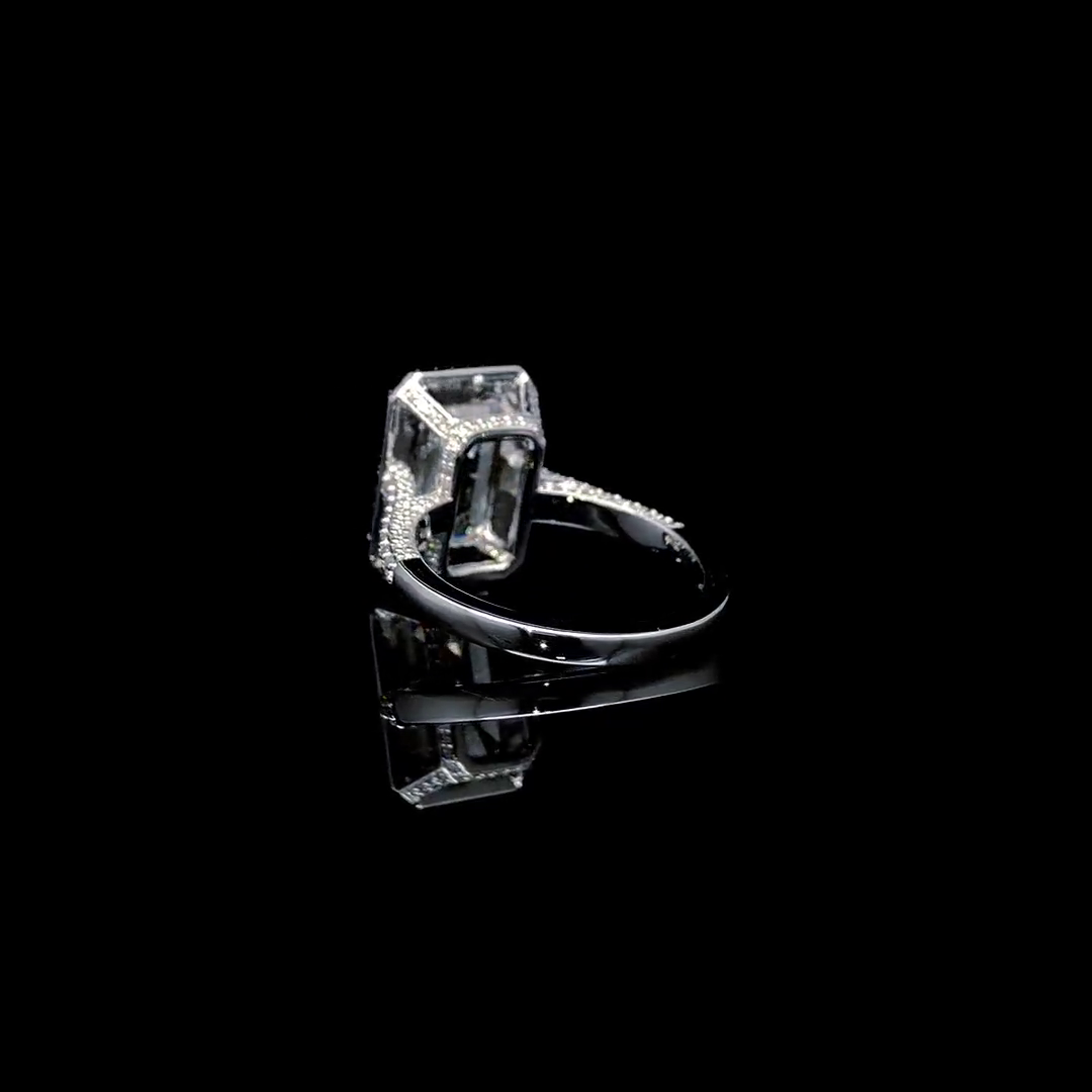 Engagement Ring 3.0 CT Emerald Cut Halo Pave Set Women's Ring in Sterling Silver & Solid Gold