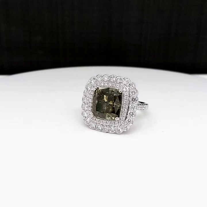 3.0 Ct Cushion Cut Green Stone Double Halo Solitaire Engagement Ring | Gold & Silver