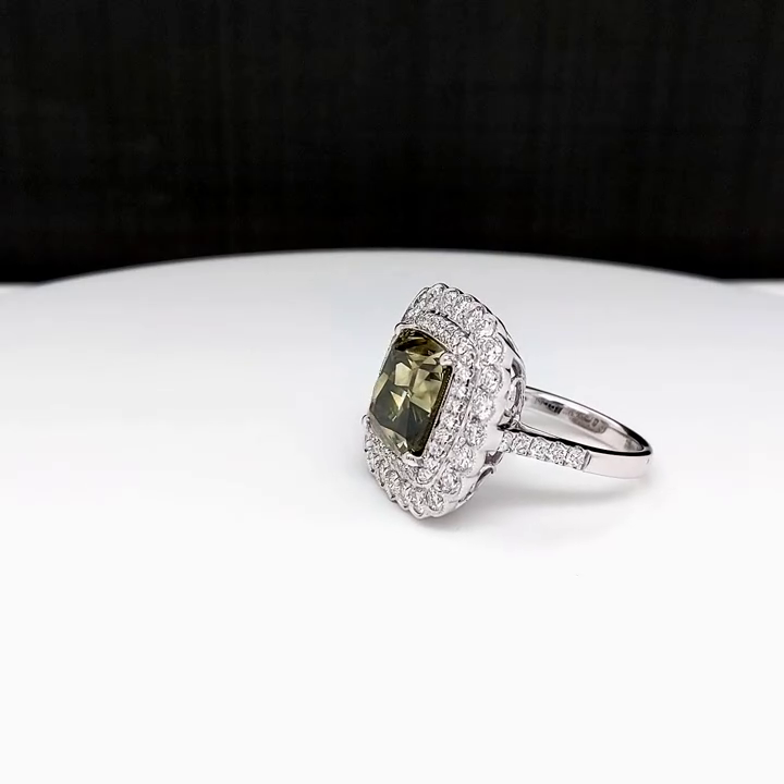 3.0 Ct Cushion Cut Green Stone Double Halo Solitaire Engagement Ring | Gold & Silver