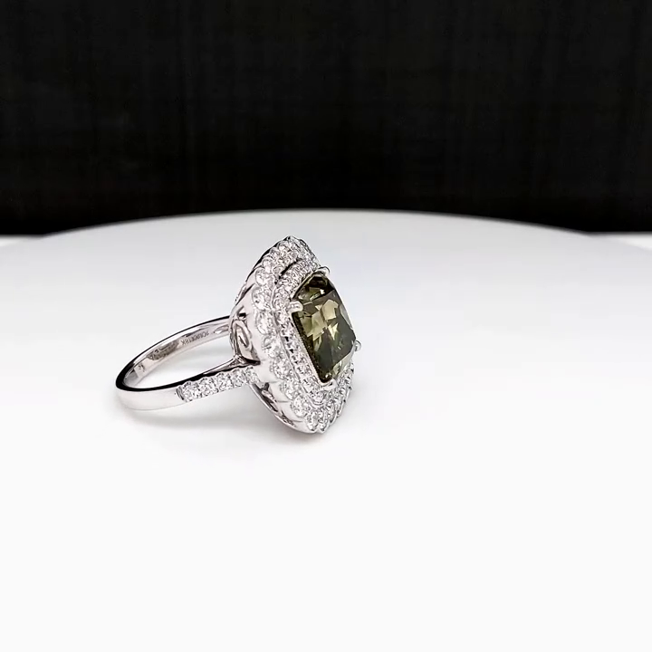 3.0 Ct Cushion Cut Green Stone Double Halo Solitaire Engagement Ring | Gold & Silver