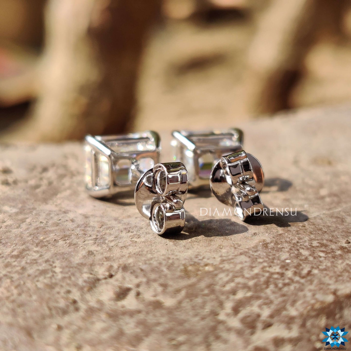 Customizable Stud Earrings 1.0 to 5.0 Carats | Emerald Cut Sterling Silver & Gold